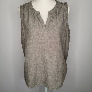 Liz Claiborne Linen Blend Top XL Grey Sleeveless Beach Summer Casual Timeless
